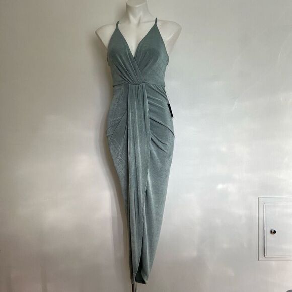 Lulus Dreamy Date Surplice Sage Green Goddess draped dress NWT - Picture 5 of 12